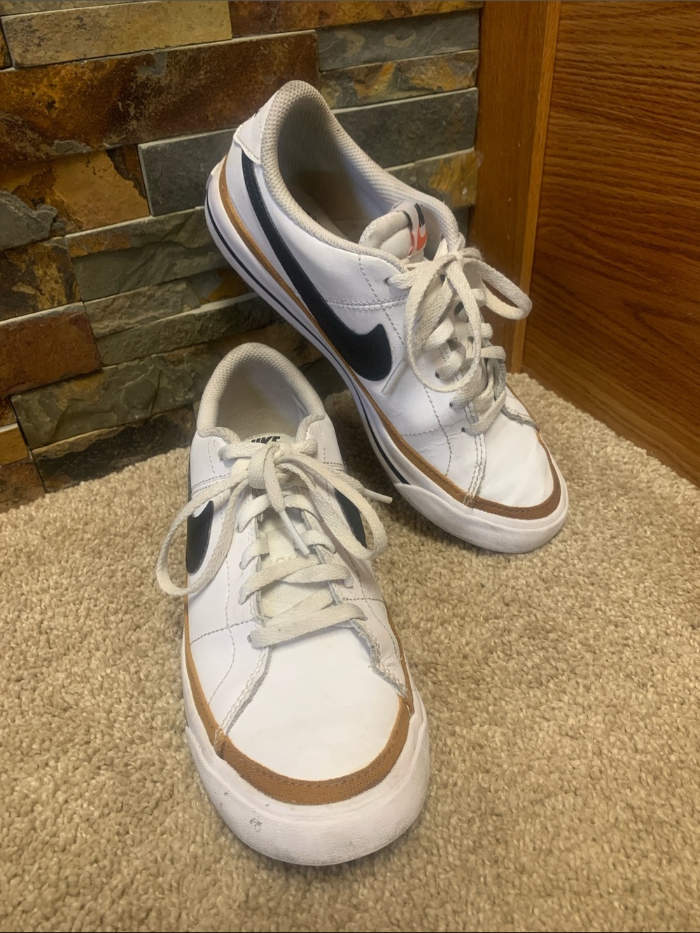 Nike legacy White Sneakers with Black Swoosh and Tan Trim 5y/ 37.5 7 1/2